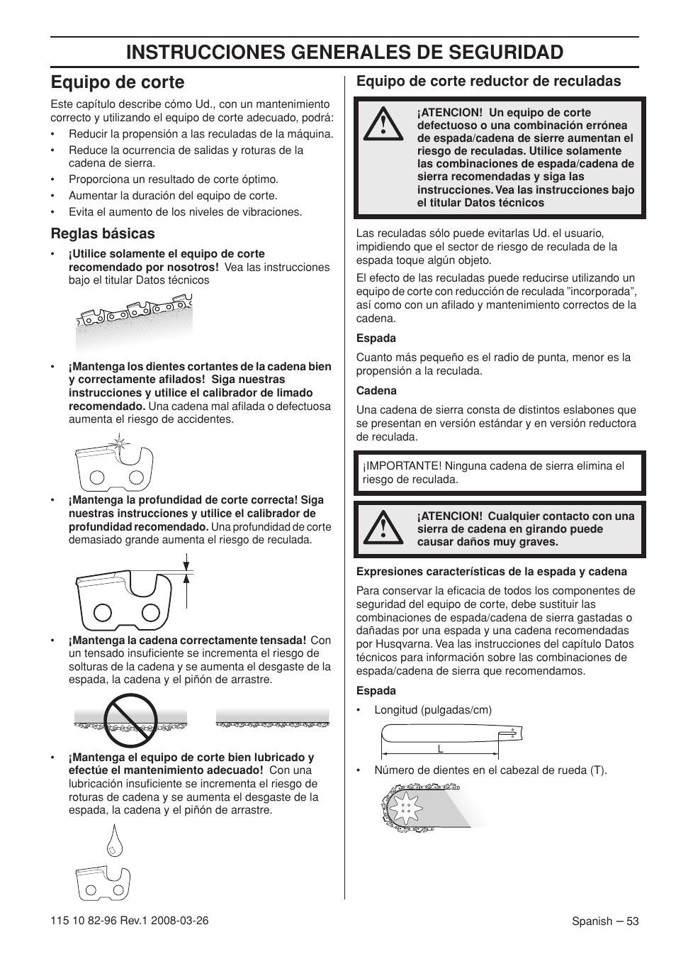 Instrucciones generales de seguridad, Equipo de corte | Husqvarna 355FXT  EU User Manual | Page 53 / 92