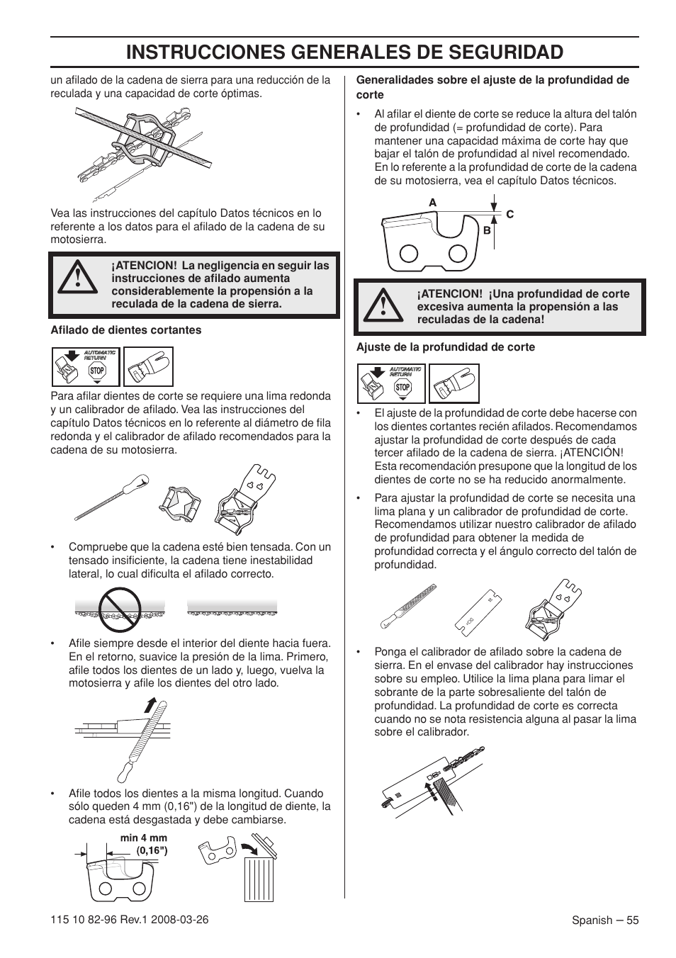 Instrucciones generales de seguridad | Husqvarna 355FXT  EU User Manual | Page 55 / 92