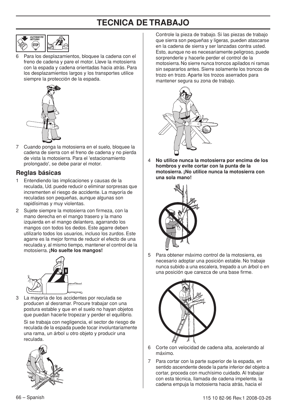 Tecnica de trabajo, Reglas básicas | Husqvarna 355FXT  EU User Manual | Page 66 / 92