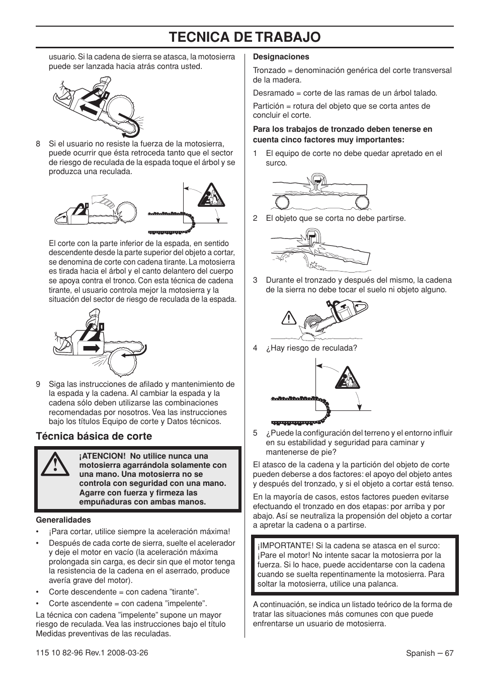 Tecnica de trabajo, Técnica básica de corte | Husqvarna 355FXT  EU User Manual | Page 67 / 92