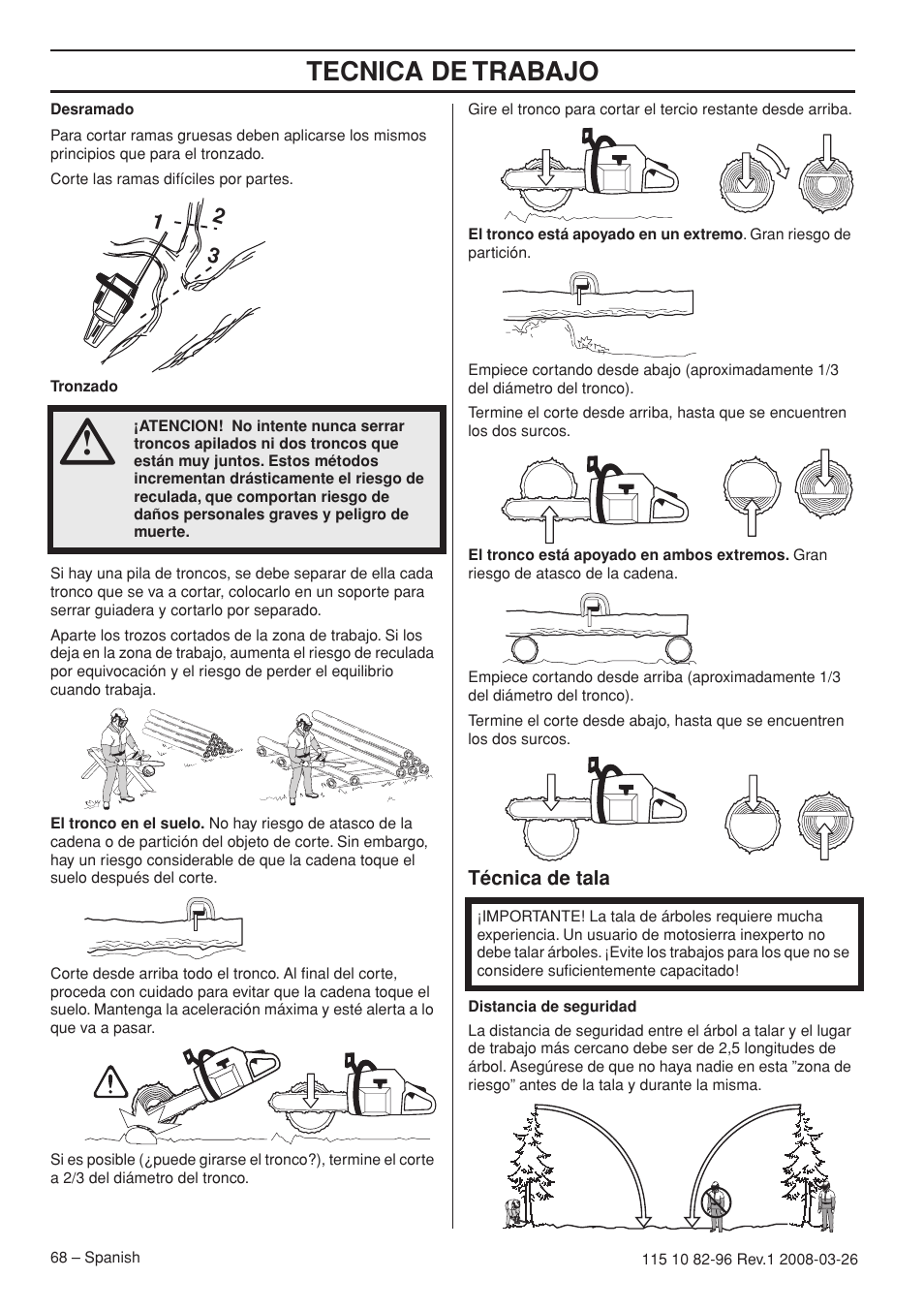 Tecnica de trabajo | Husqvarna 355FXT  EU User Manual | Page 68 / 92