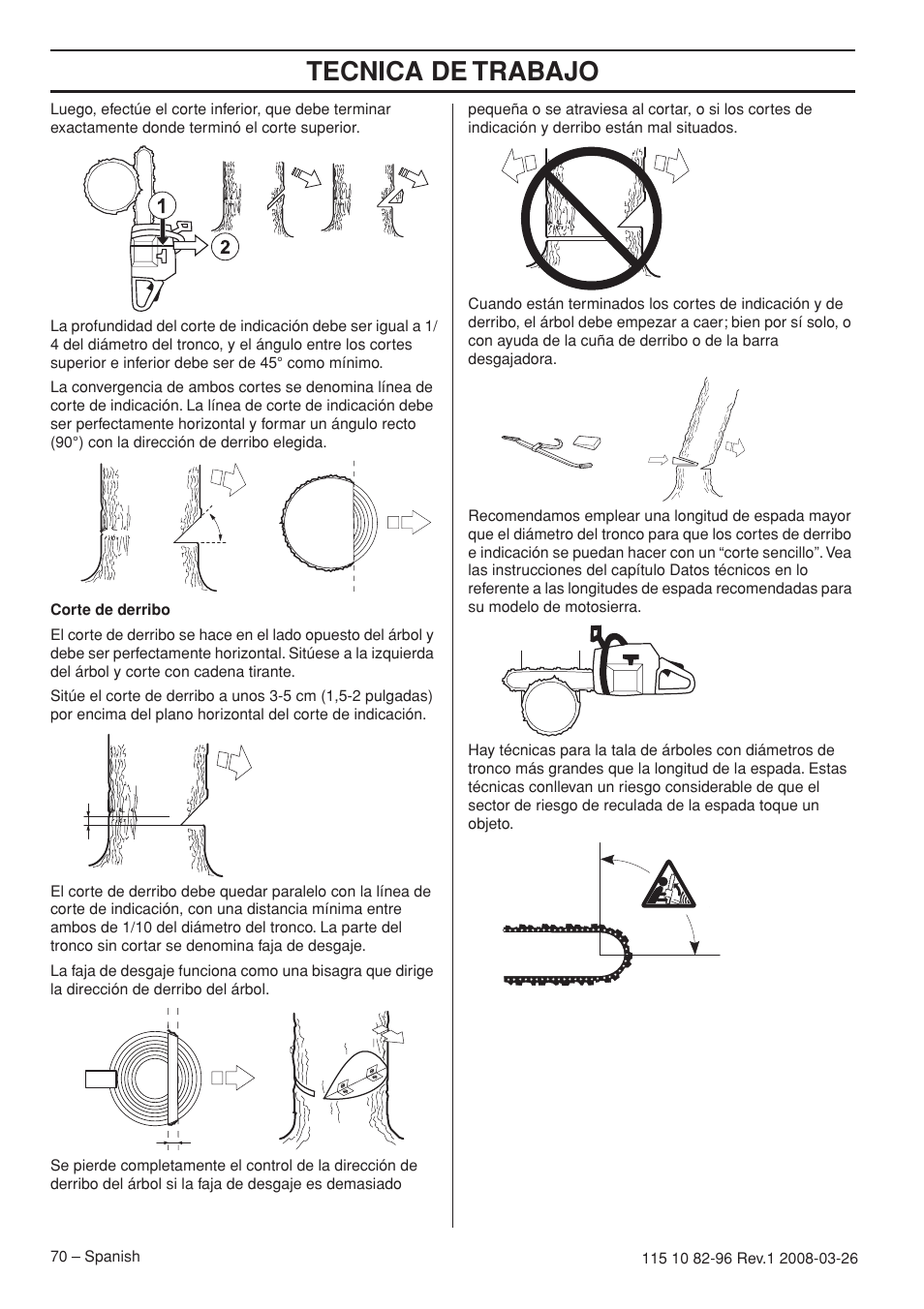 Tecnica de trabajo | Husqvarna 355FXT  EU User Manual | Page 70 / 92