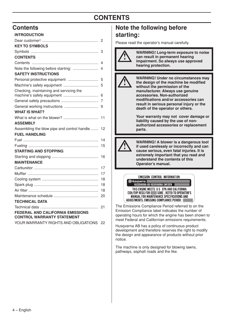 Husqvarna 356BTX User Manual | Page 4 / 24