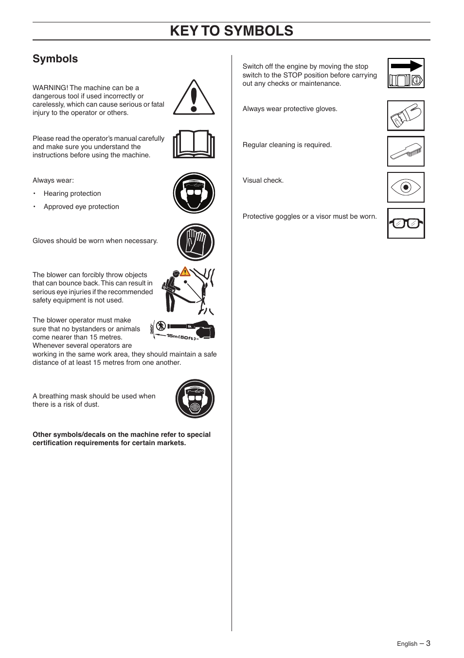 Symbols, Key t o symbols | Husqvarna 356BF X-series User Manual | Page 3 / 24