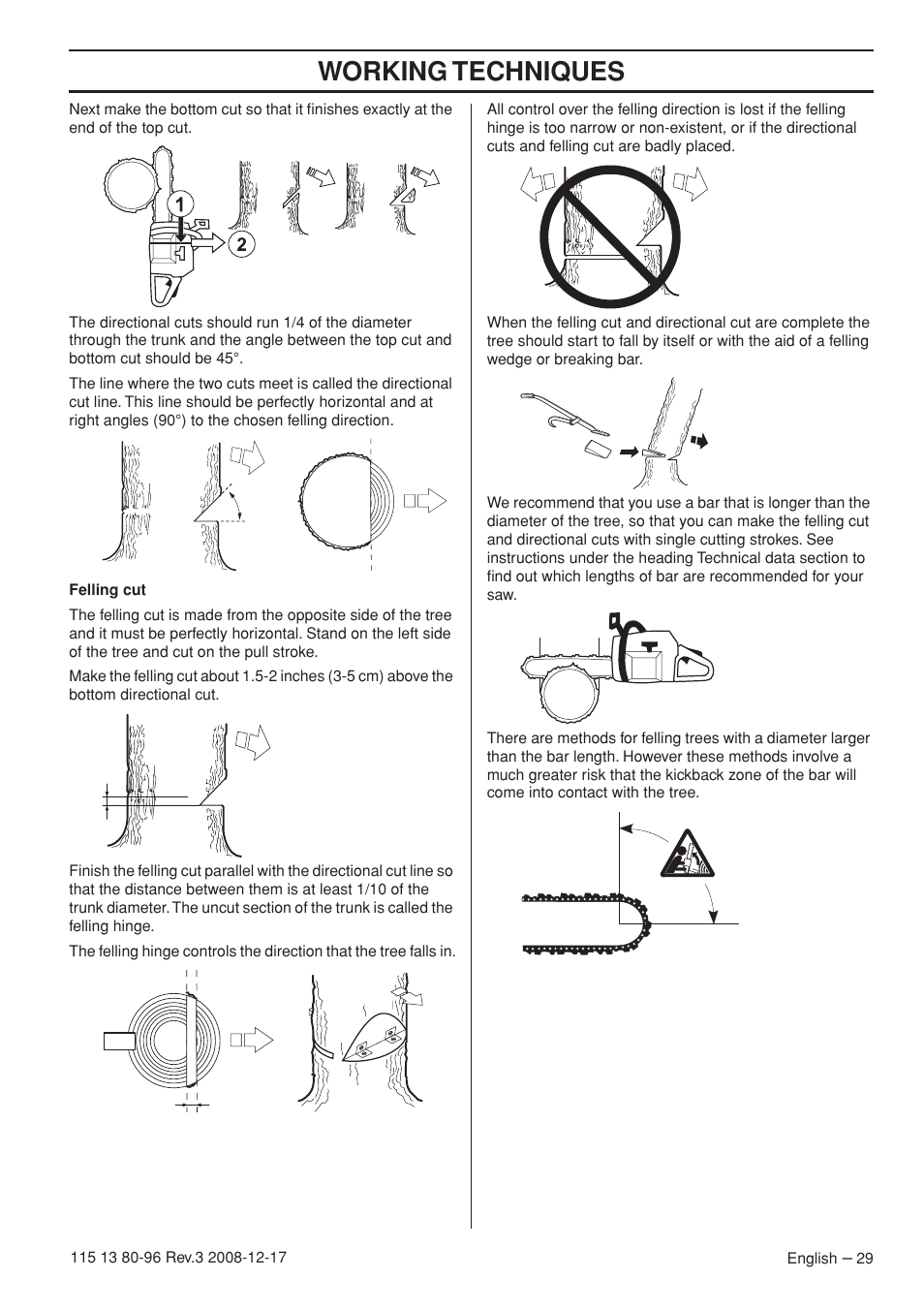 Working techniques | Husqvarna 435e User Manual | Page 29 / 92