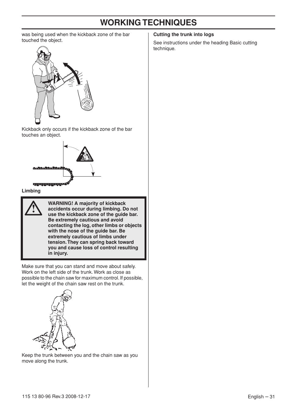 Working techniques | Husqvarna 435e User Manual | Page 31 / 92