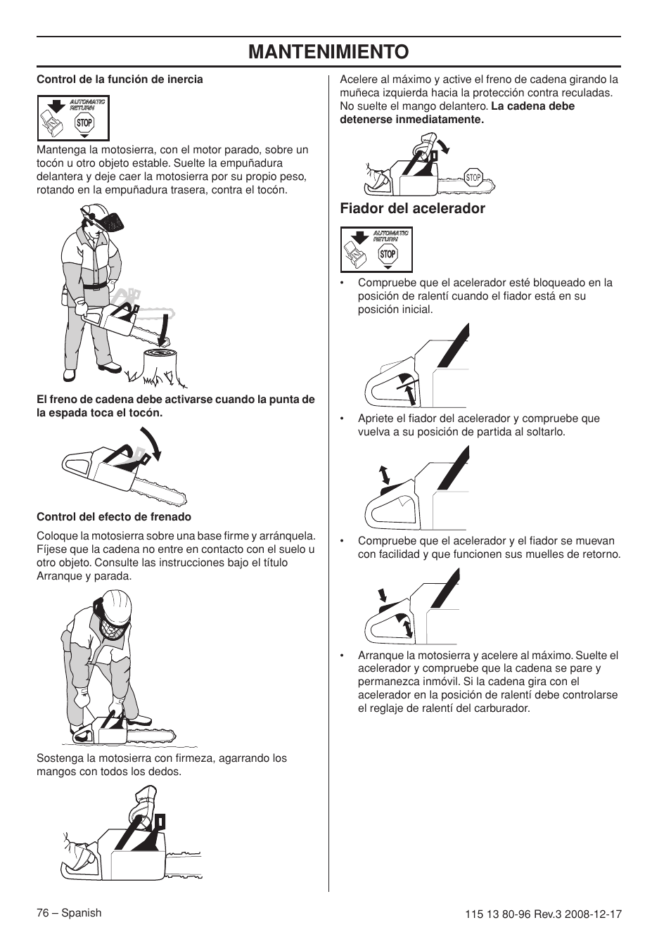 Fiador del acelerador, Mantenimiento | Husqvarna 435e User Manual | Page 76 / 92