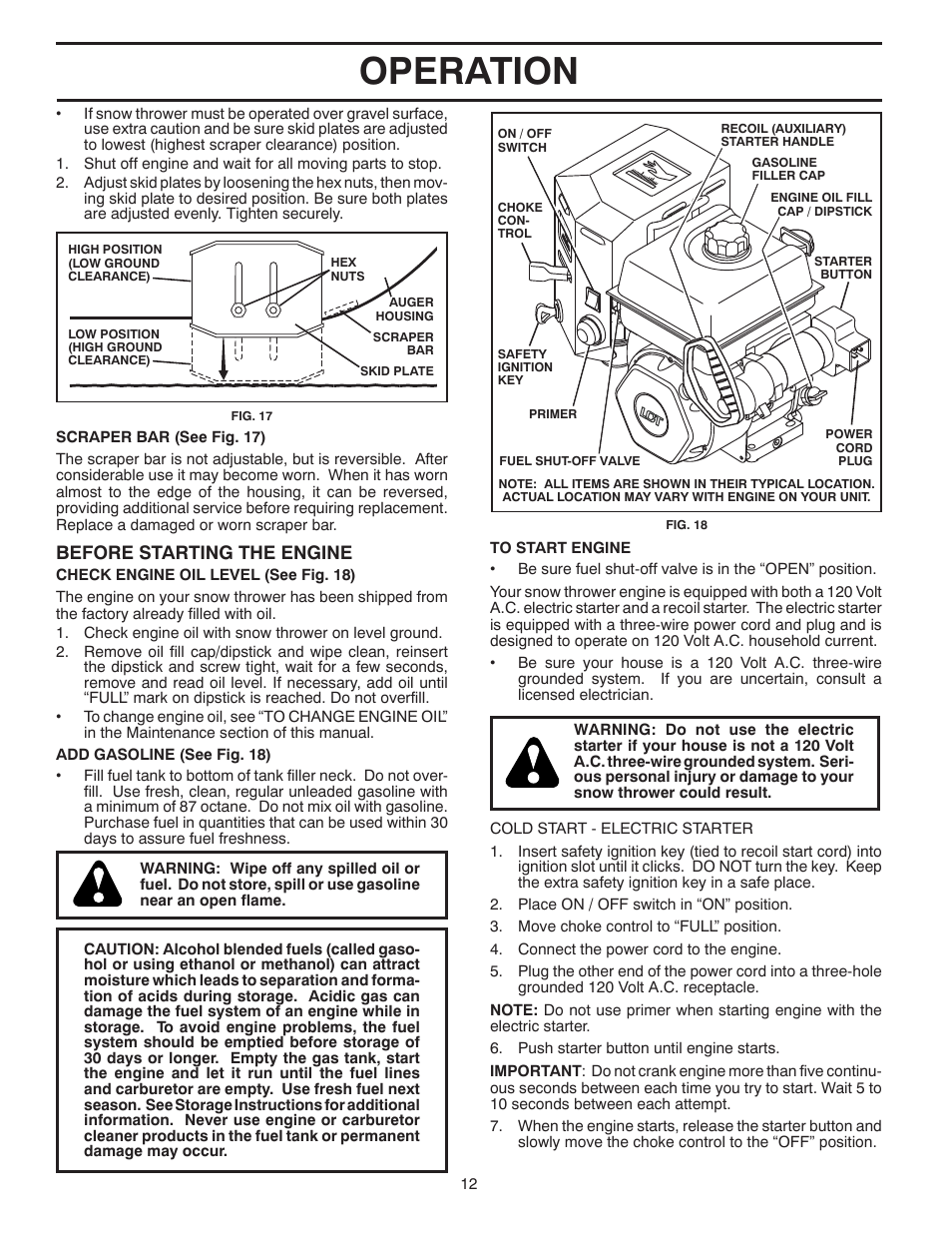 Operation, Before starting the engine | Husqvarna 924HV User Manual | Page 12 / 24