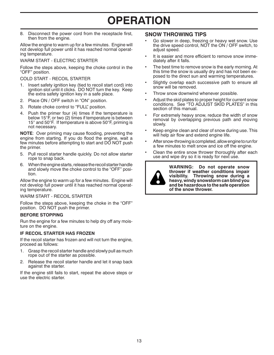 Operation | Husqvarna 924HV User Manual | Page 13 / 24