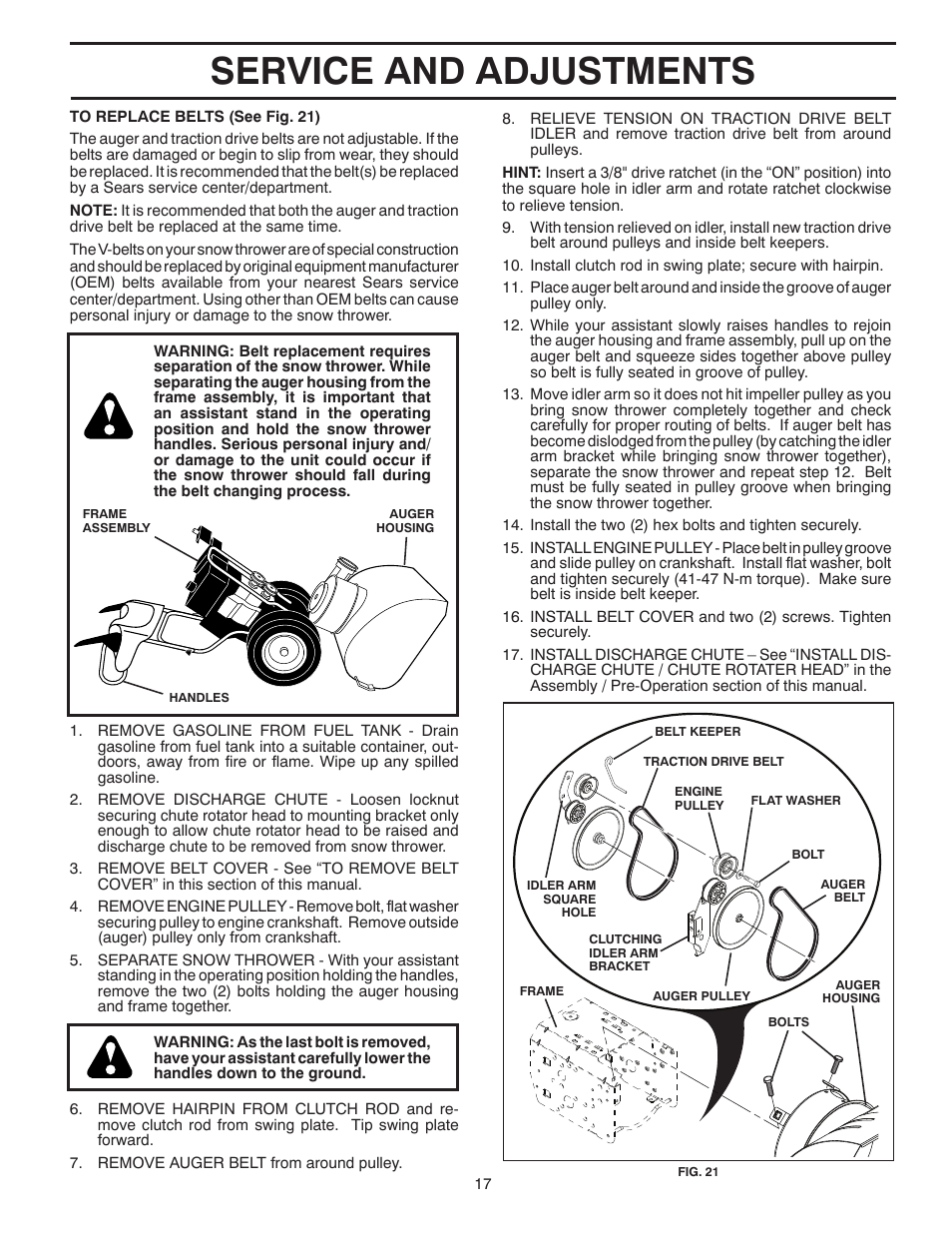 Service and adjustments | Husqvarna 924HV User Manual | Page 17 / 24
