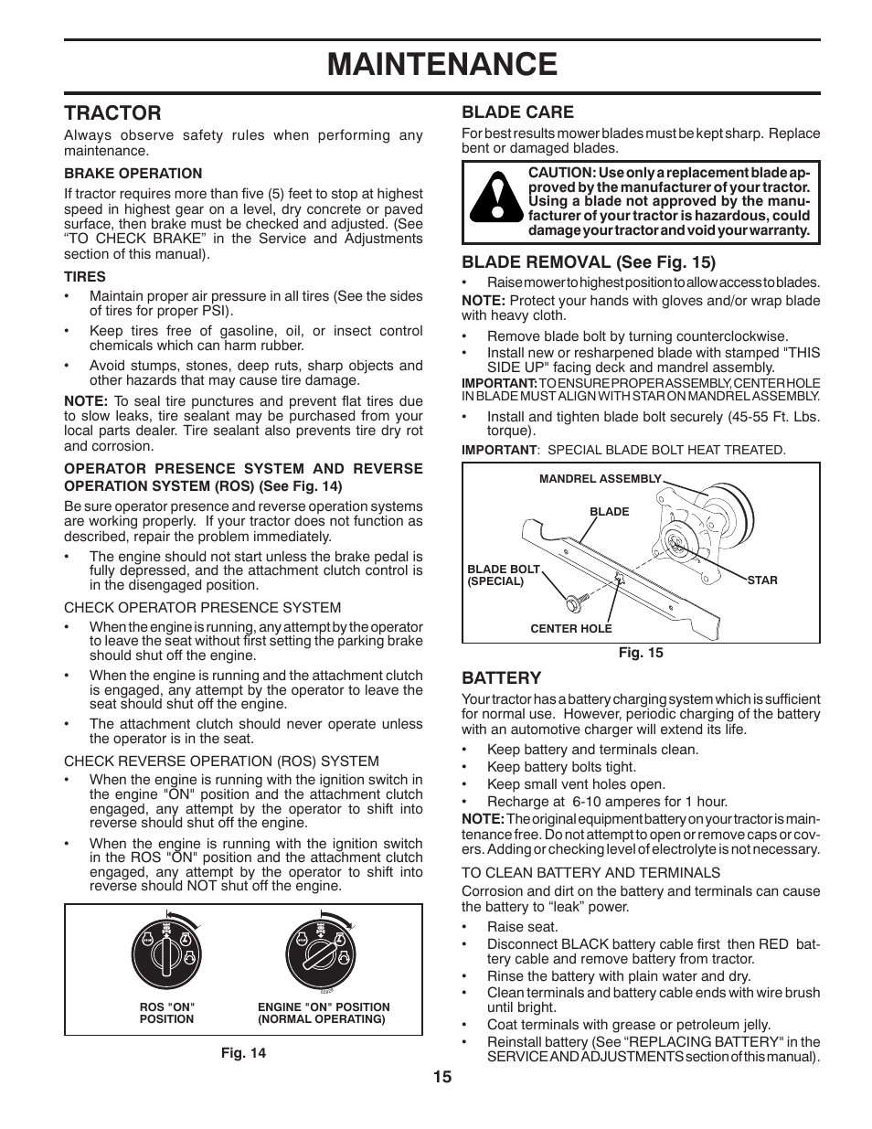 Maintenance, Tractor | Husqvarna 96045002100 User Manual | Page 15 / 44