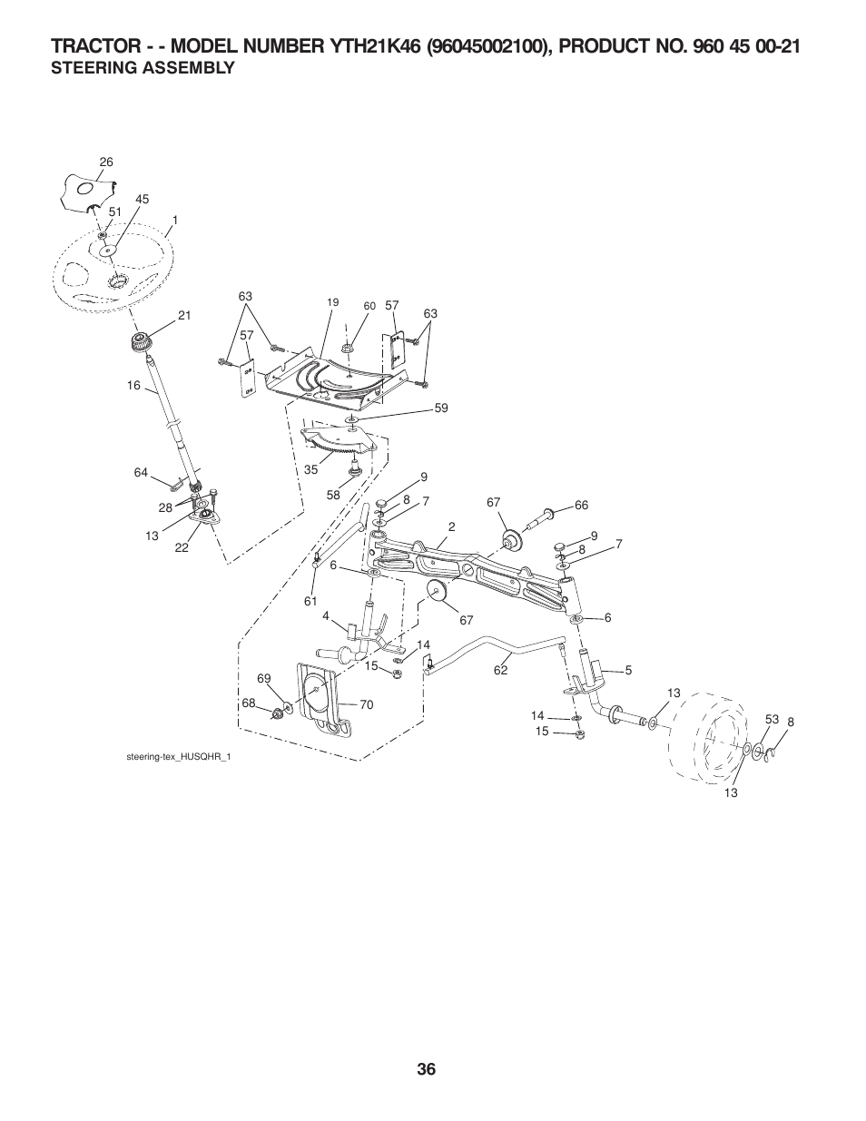 Steering assembly | Husqvarna 96045002100 User Manual | Page 36 / 44