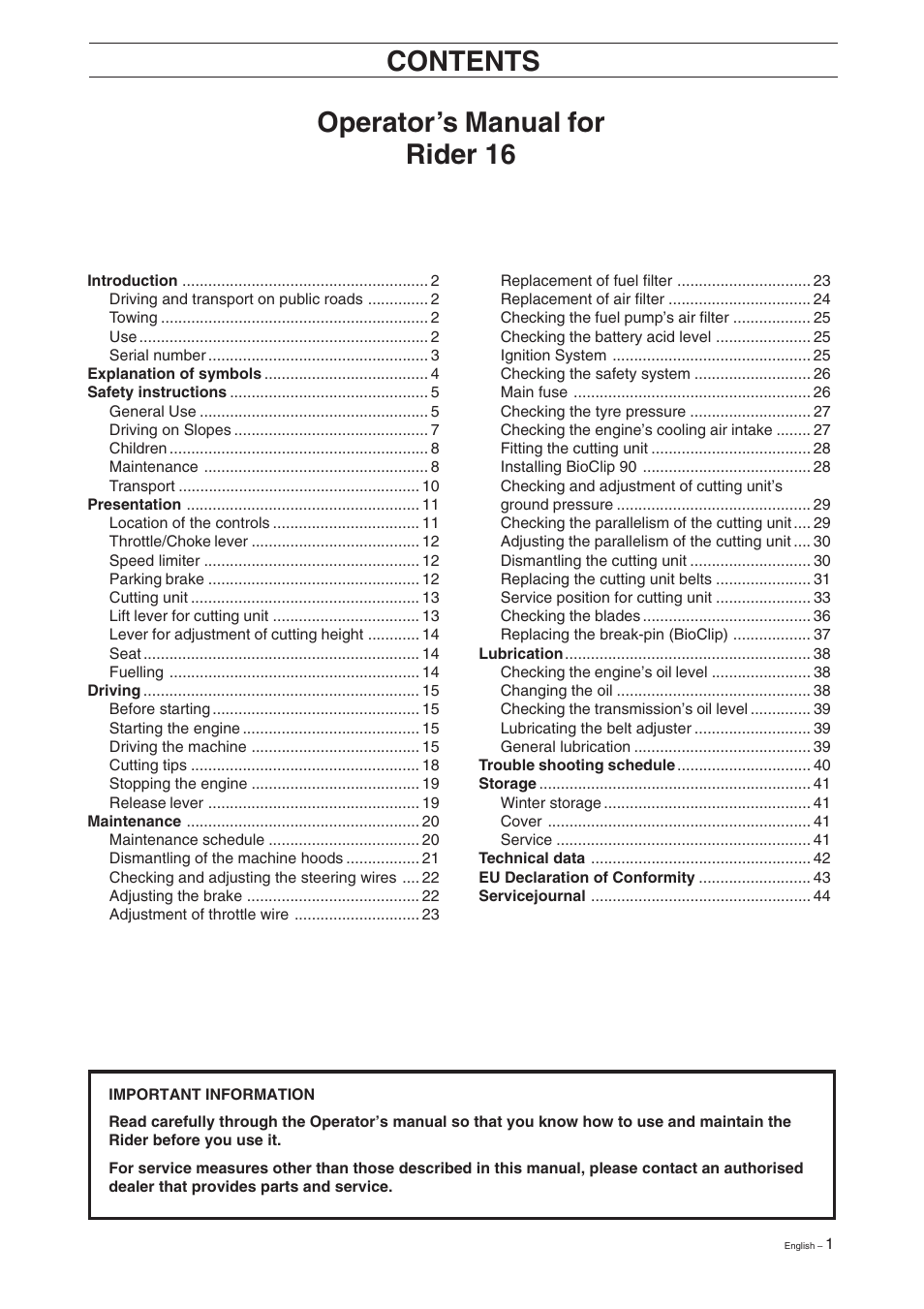 Husqvarna 16 User Manual | Page 3 / 52