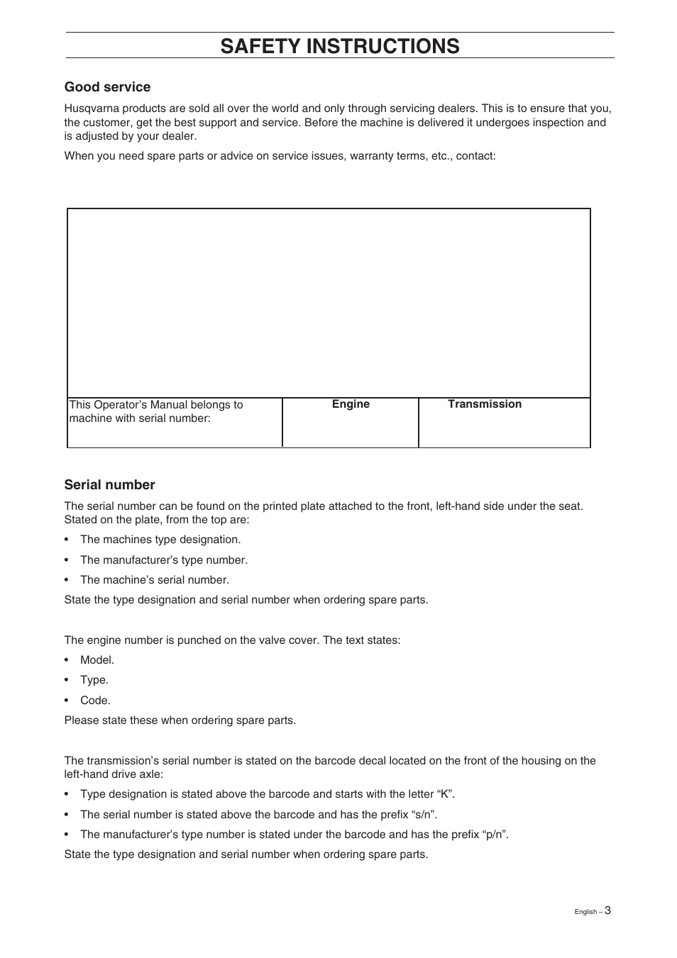 Safety instructions | Husqvarna 16 User Manual | Page 5 / 52