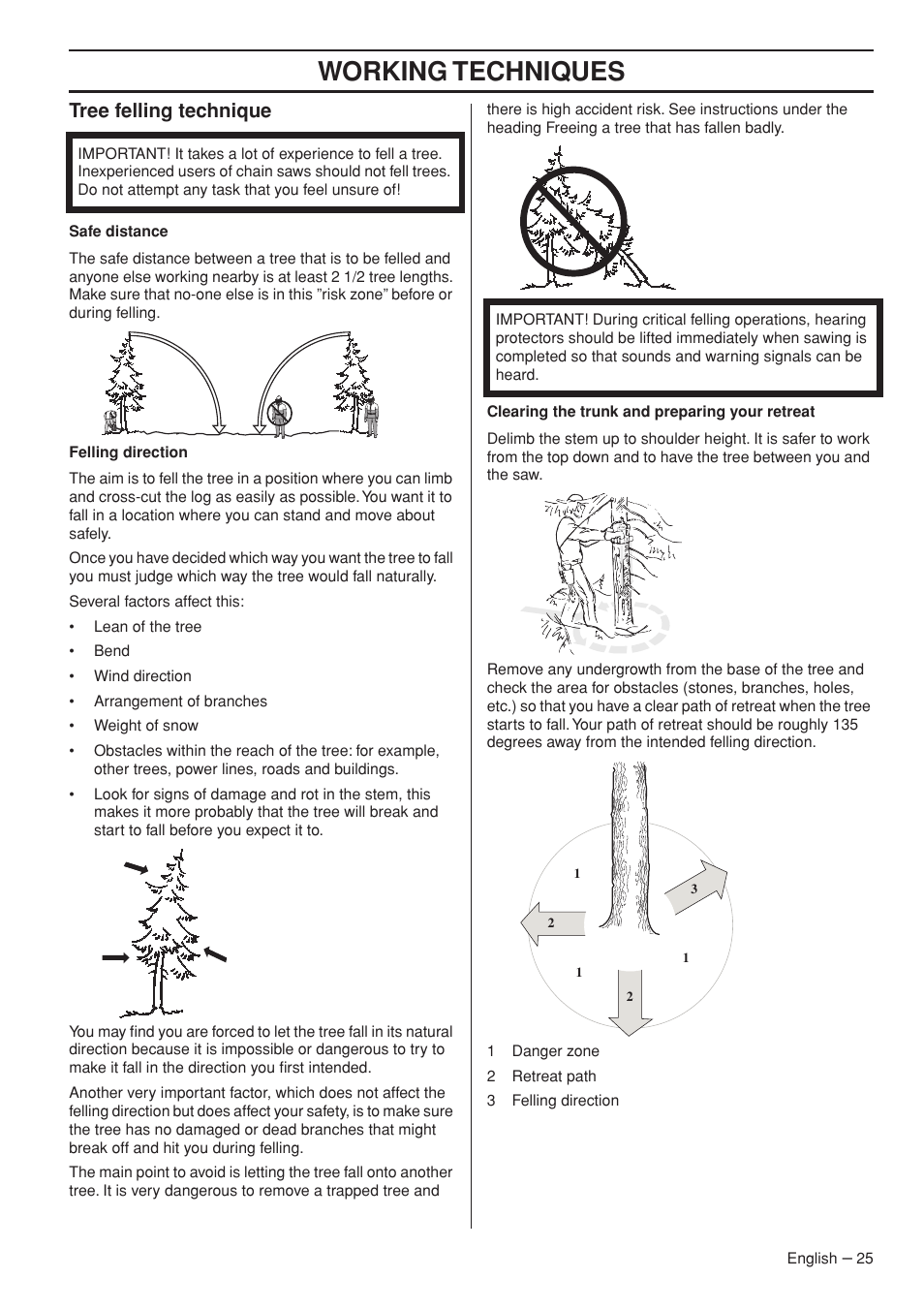 Working techniques, Tree felling technique | Husqvarna 395XPG User Manual | Page 25 / 44