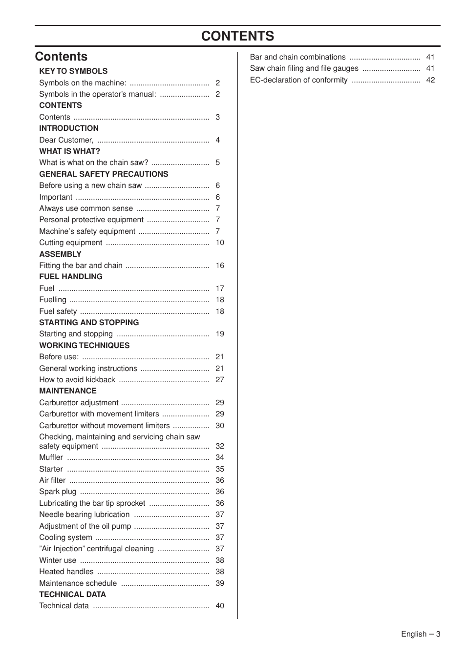 Husqvarna 395XPG User Manual | Page 3 / 44