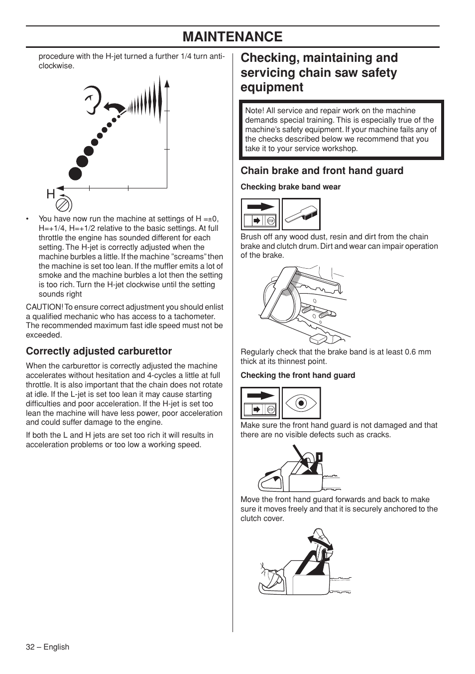 Maintenance | Husqvarna 395XPG User Manual | Page 32 / 44