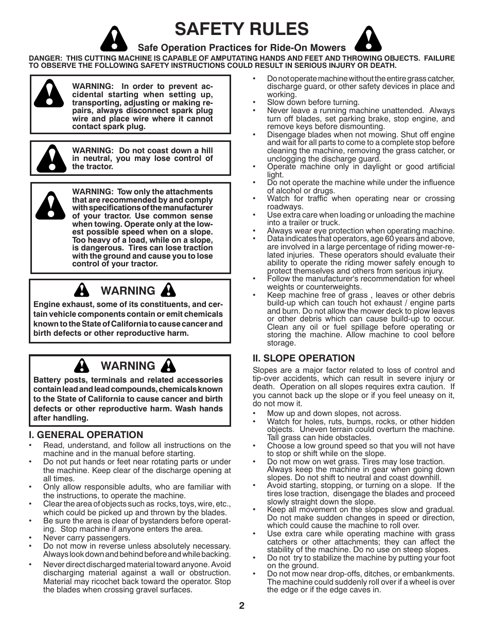 Safety rules, Warning | Husqvarna 2042 LS (CA) User Manual | Page 3 / 46