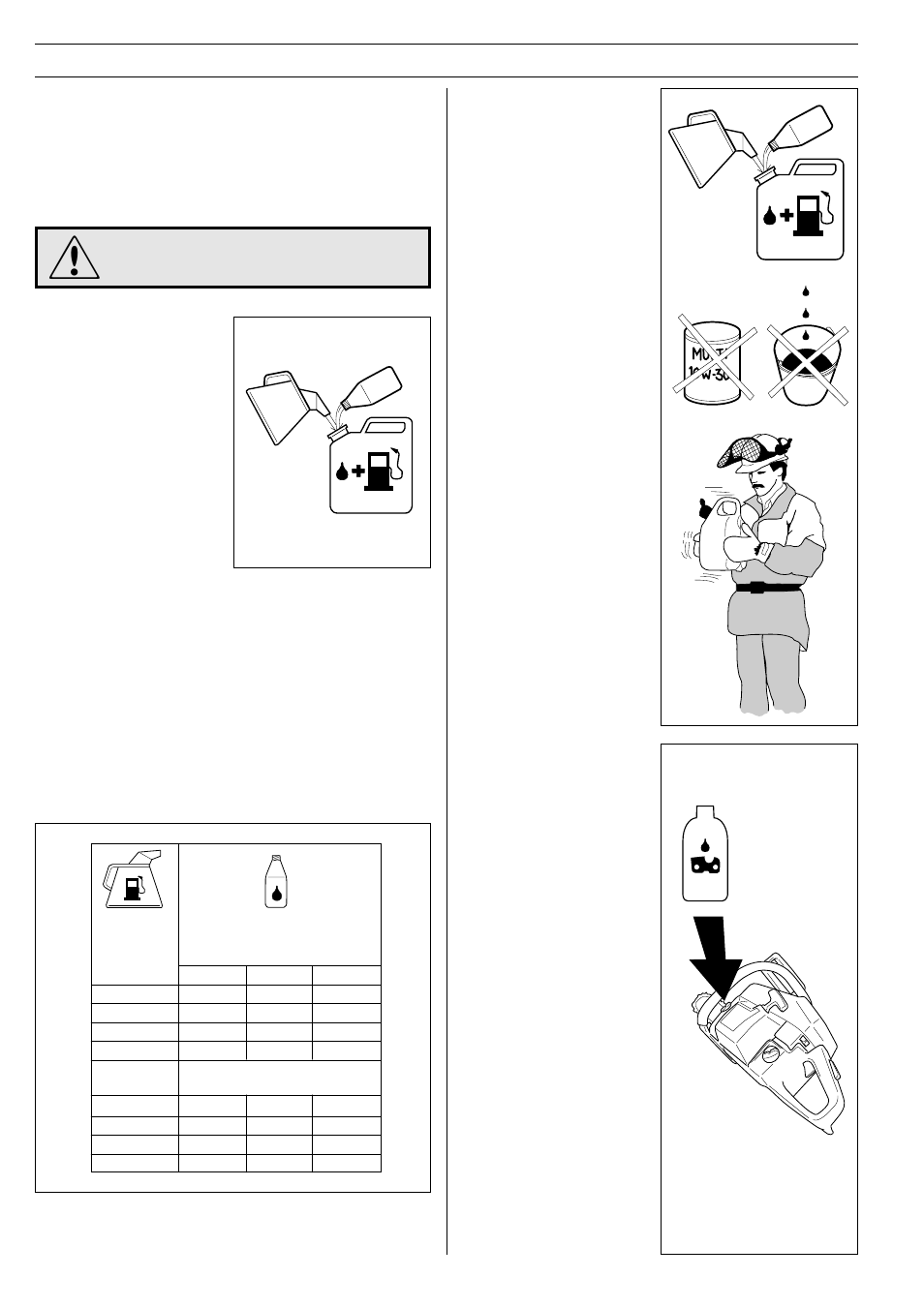 Fuel handling, Fuelmix, Chain oil | Mixing, Petrol, Two-stroke oil | Husqvarna 61 User Manual | Page 26 / 41