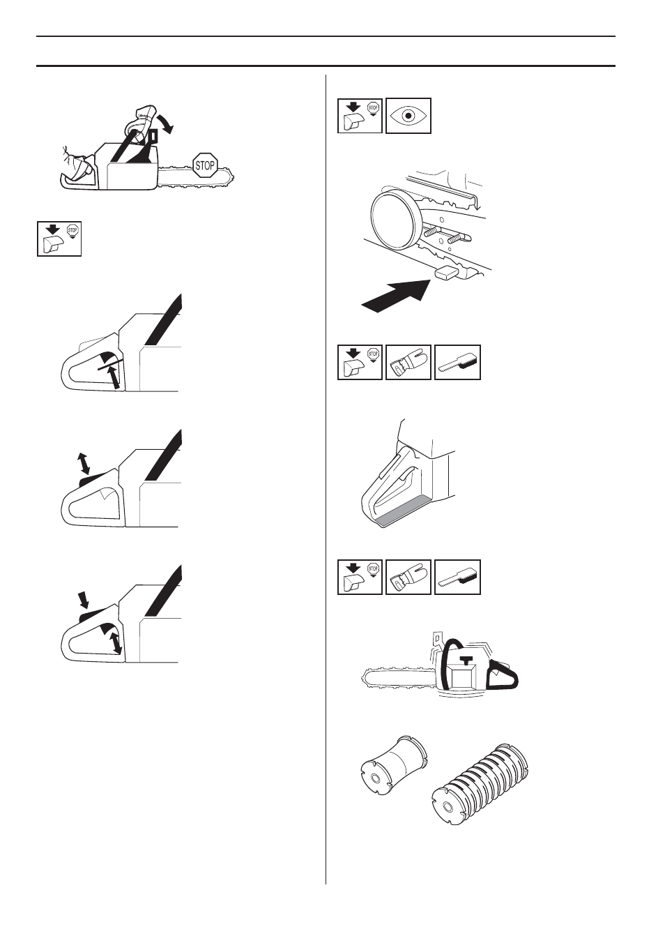 Throttle lockout, Chain catcher, Right hand guard | Vibration damping system, Maintenance | Husqvarna 357XPG E-tech User Manual | Page 34 / 44