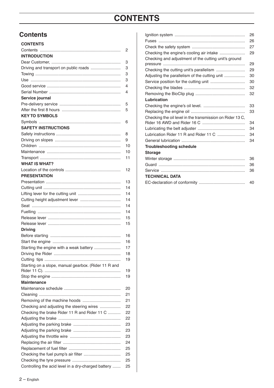 Husqvarna 16 AWD User Manual | Page 2 / 44