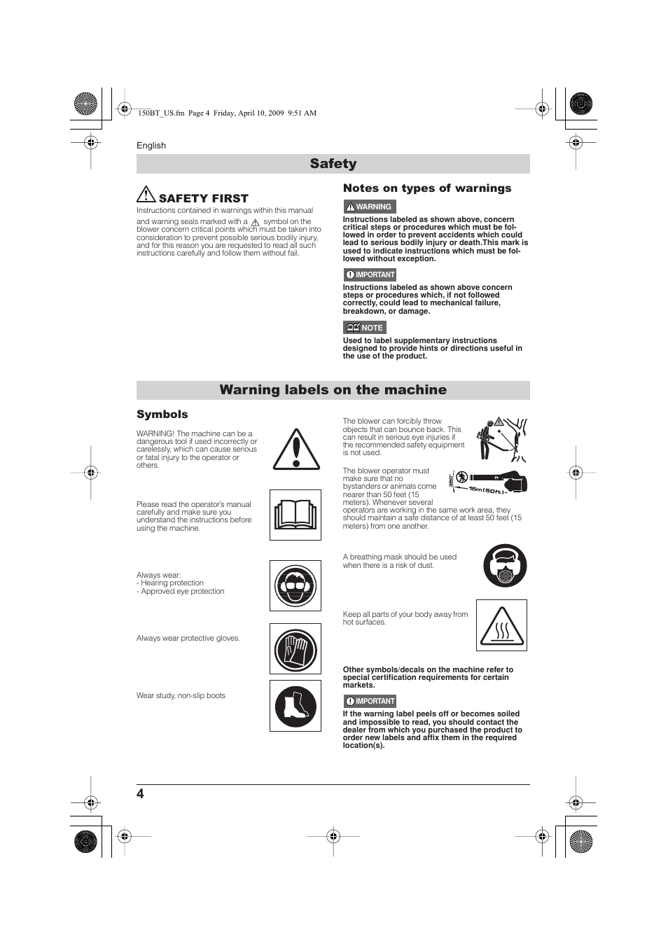 Warning labels on the machine safety | Husqvarna 115 24 05-95 User Manual | Page 4 / 18