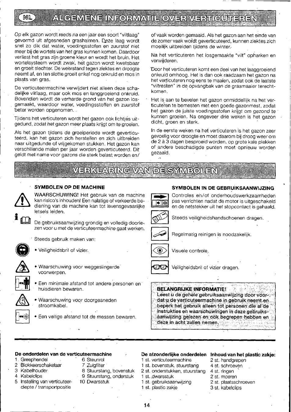 Symbolem op de machine, Symbolen in de gebruiksaanwijzing | Husqvarna 295-6273-01 User Manual | Page 16 / 42