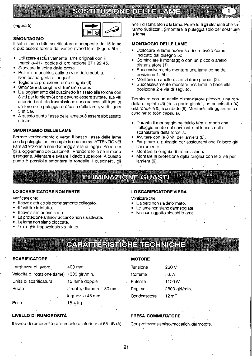 Liminazione guasti, Caratteristiche techniche | Husqvarna 295-6273-01 User Manual | Page 23 / 42