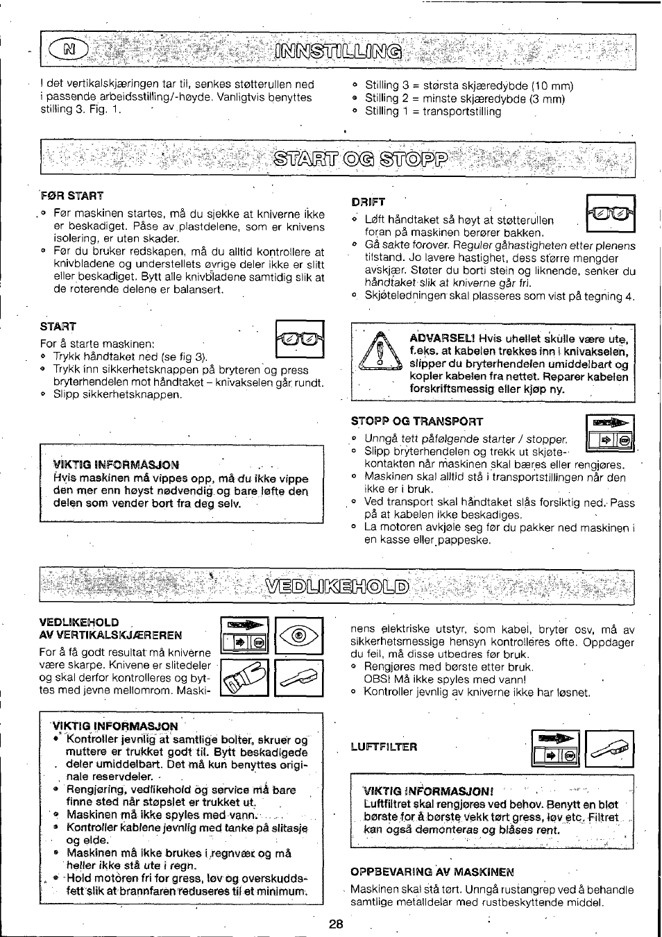 Vìktig informasjon, Viktig jnforiwiasjon | Husqvarna 295-6273-01 User Manual | Page 30 / 42