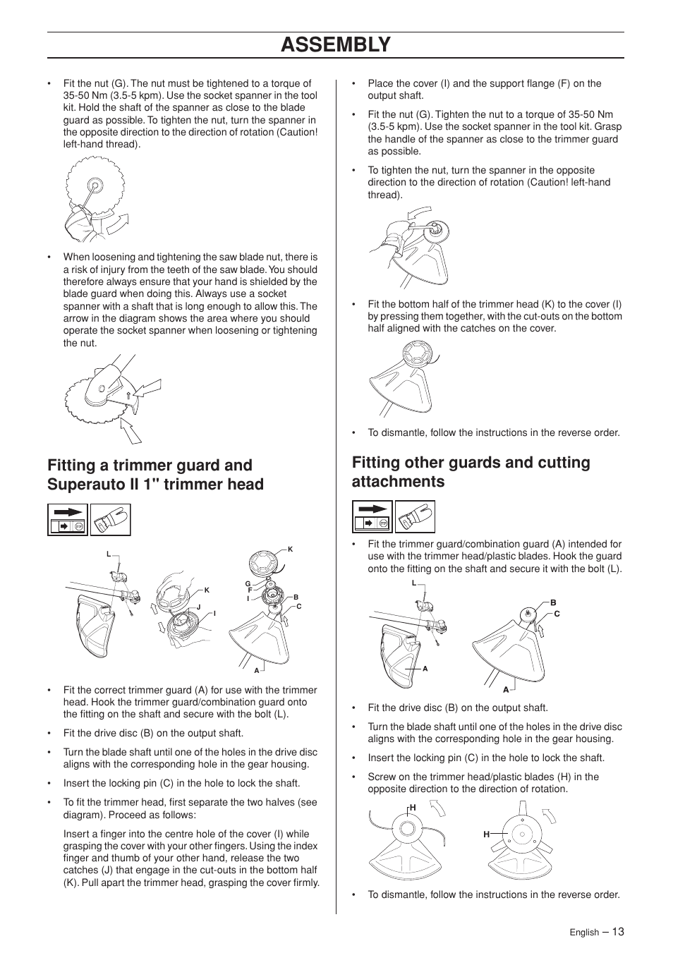Fitting other guards and cutting attachments, Assembly | Husqvarna 325RX-Series User Manual | Page 13 / 36
