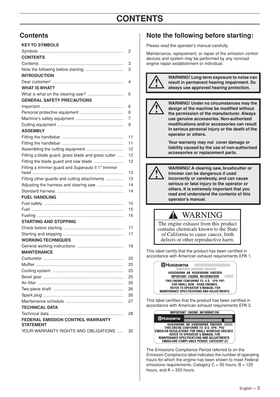 Husqvarna 325RX-Series User Manual | Page 3 / 36