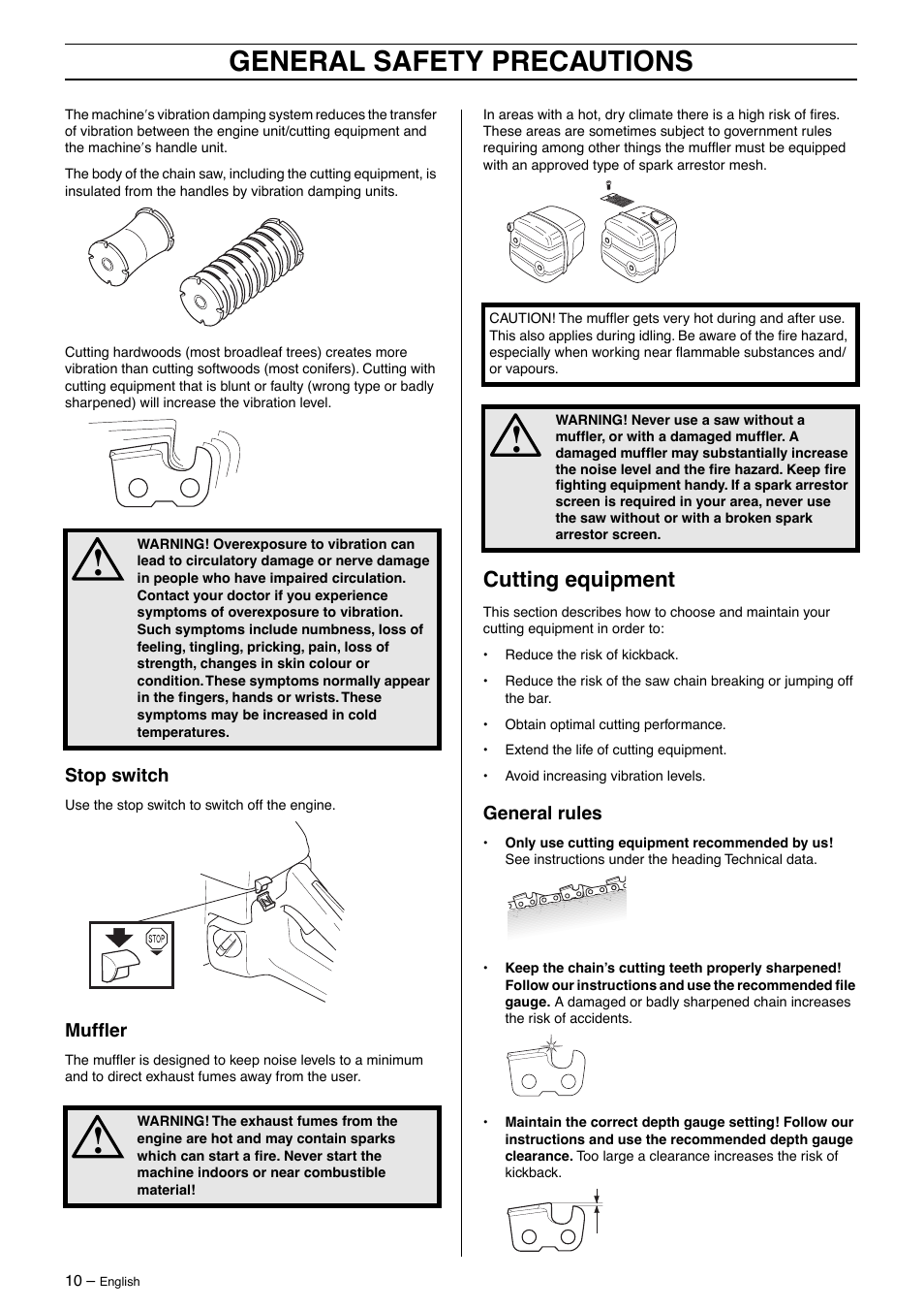 General safety precautions, Cutting equipment | Husqvarna 570 User Manual | Page 10 / 44
