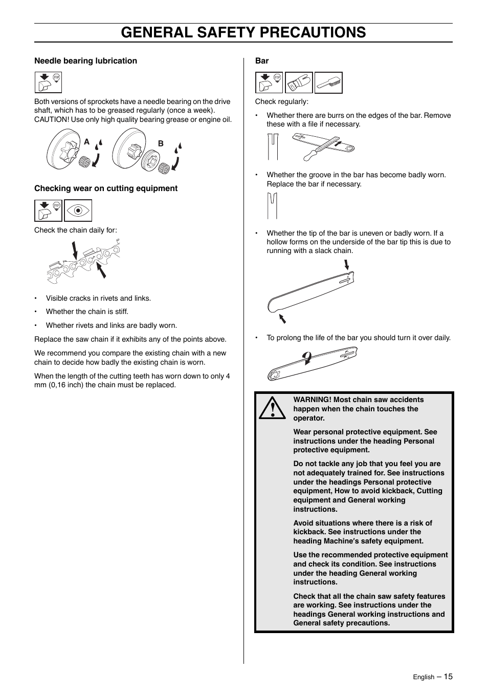 General safety precautions | Husqvarna 570 User Manual | Page 15 / 44