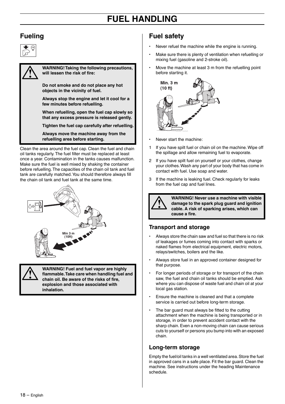 Fuel handling, Fueling, Fuel safety | Husqvarna 570 User Manual | Page 18 / 44