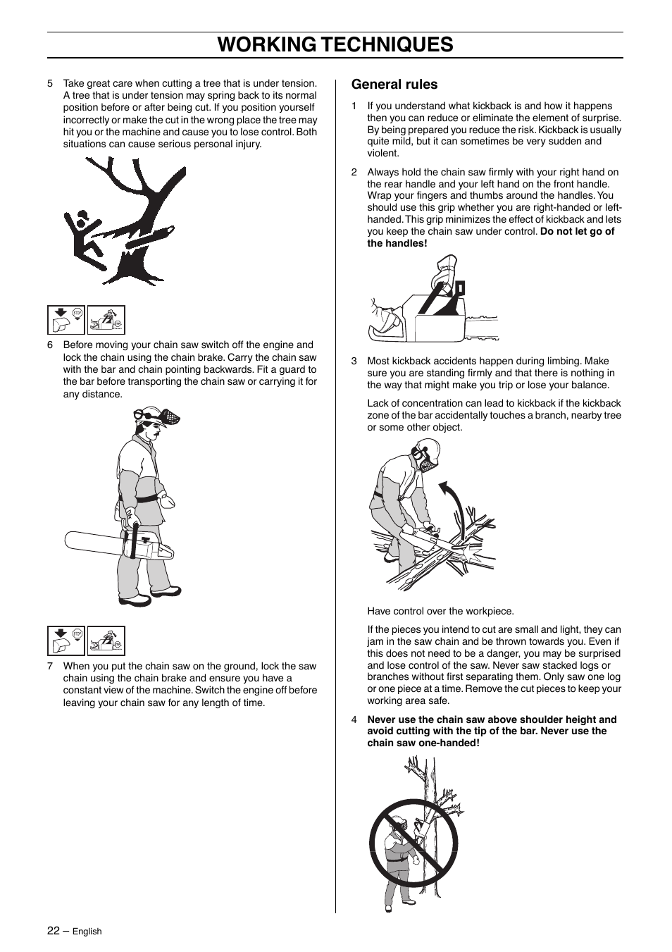 Working techniques, General rules | Husqvarna 570 User Manual | Page 22 / 44