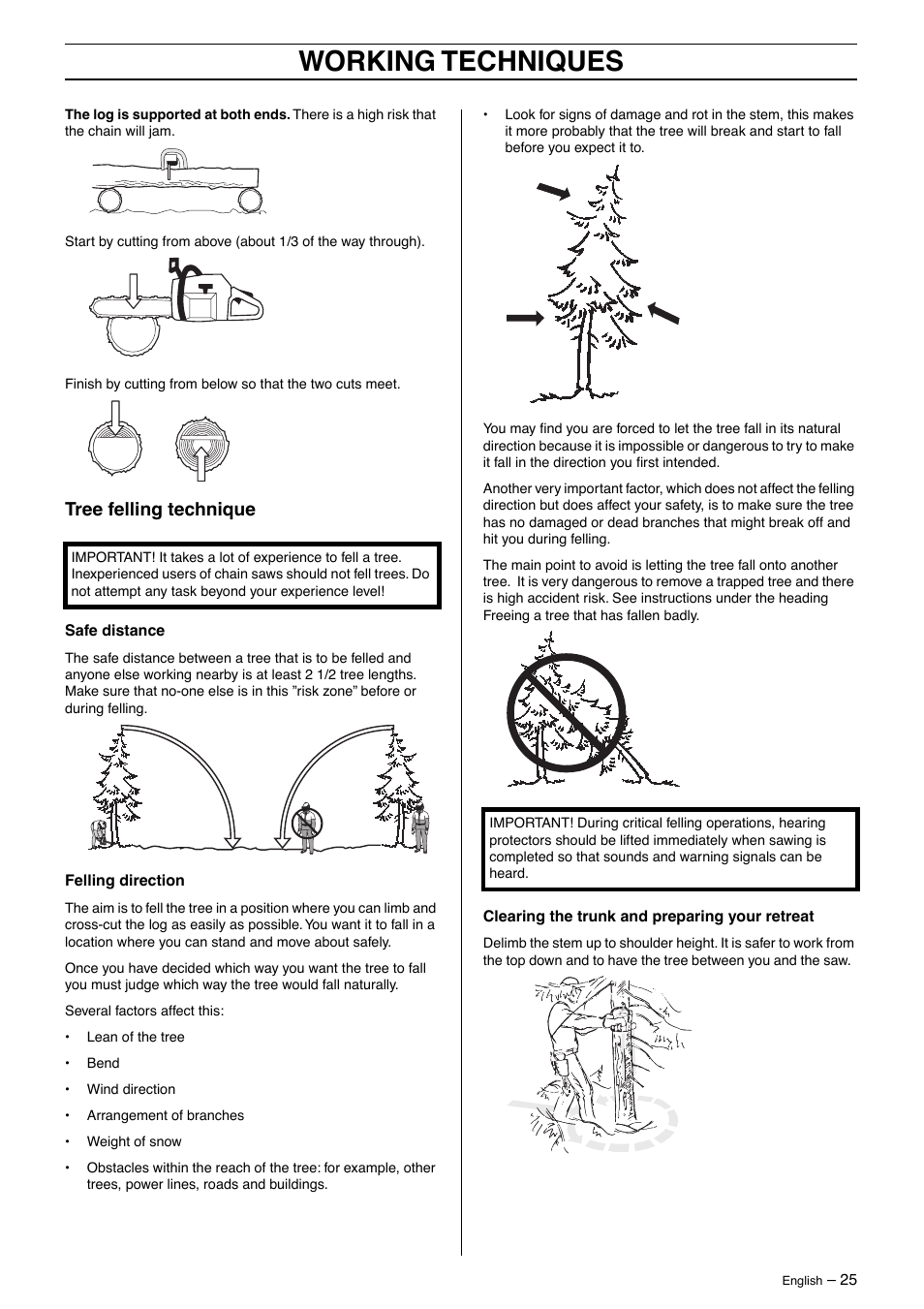 Working techniques, Tree felling technique | Husqvarna 570 User Manual | Page 25 / 44