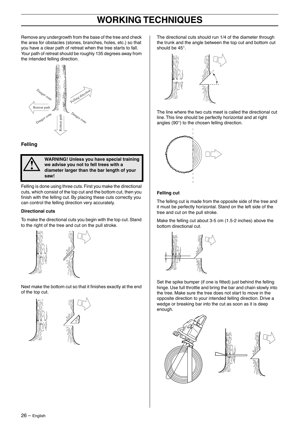 Working techniques | Husqvarna 570 User Manual | Page 26 / 44