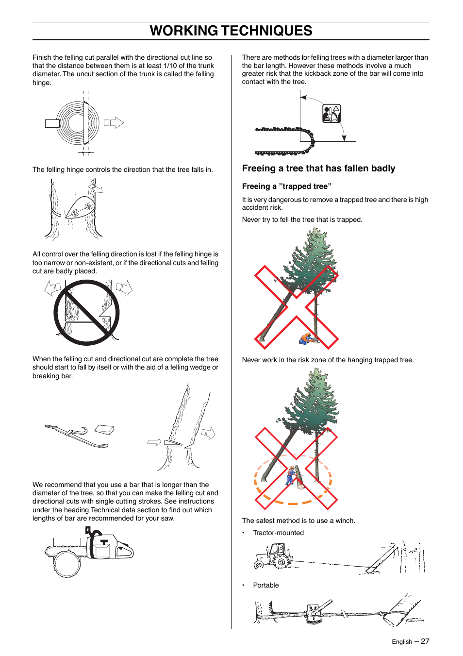 Working techniques, Freeing a tree that has fallen badly | Husqvarna 570 User Manual | Page 27 / 44