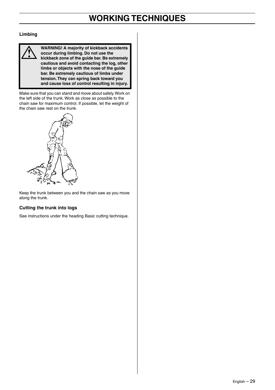 Working techniques | Husqvarna 570 User Manual | Page 29 / 44
