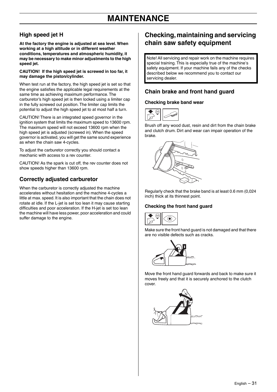 Maintenance | Husqvarna 570 User Manual | Page 31 / 44