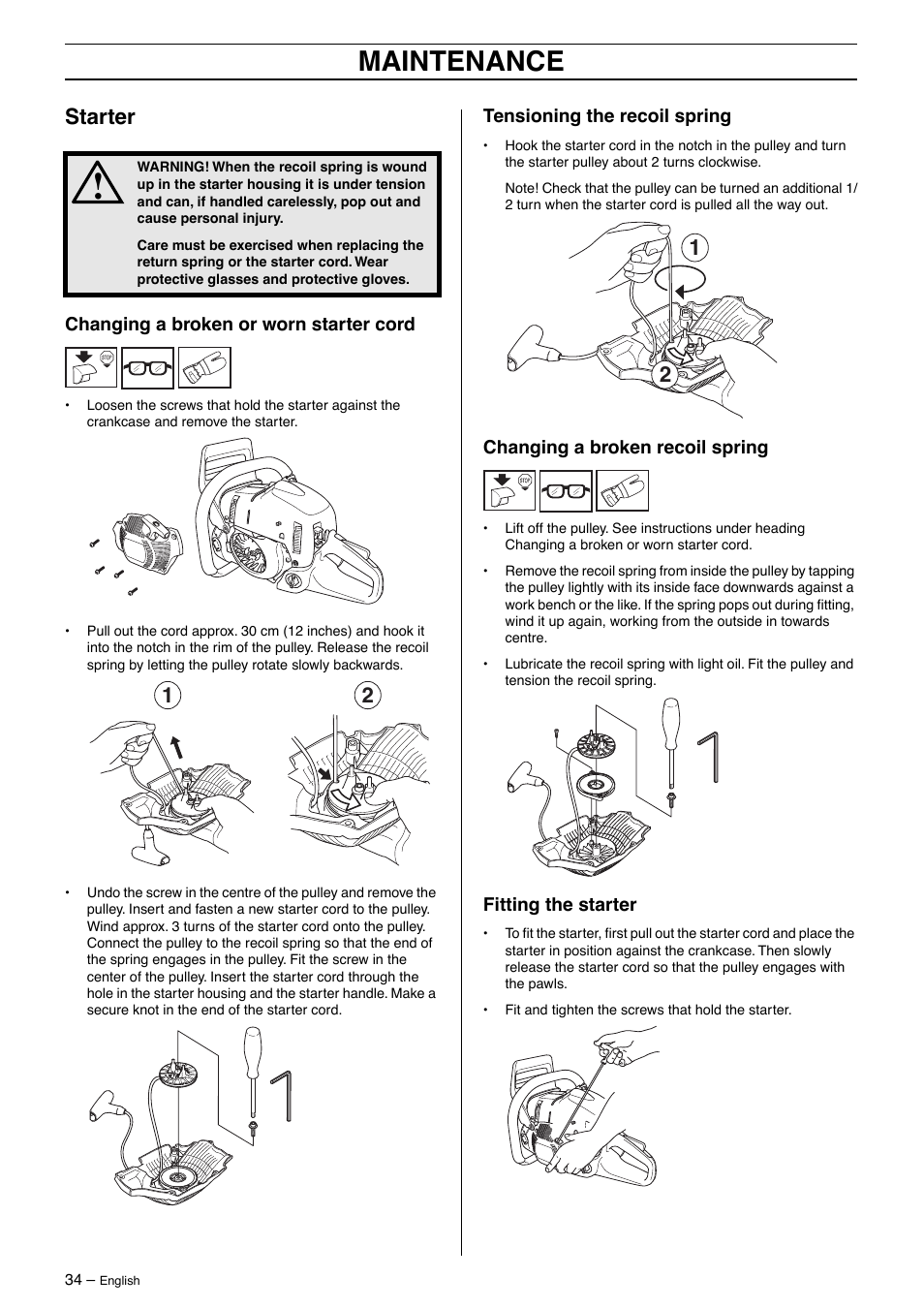 Maintenance, Starter | Husqvarna 570 User Manual | Page 34 / 44