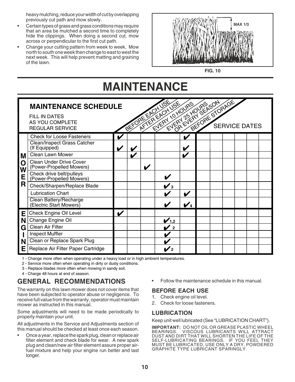 Maintenance, Maintenance schedule, General recommendations | Husqvarna 6022CH User Manual | Page 10 / 18