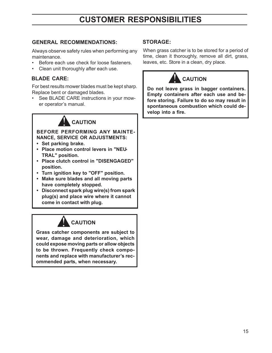 Cust. responsibilities, Customer responsibilities | Husqvarna 968999211 User Manual | Page 15 / 20