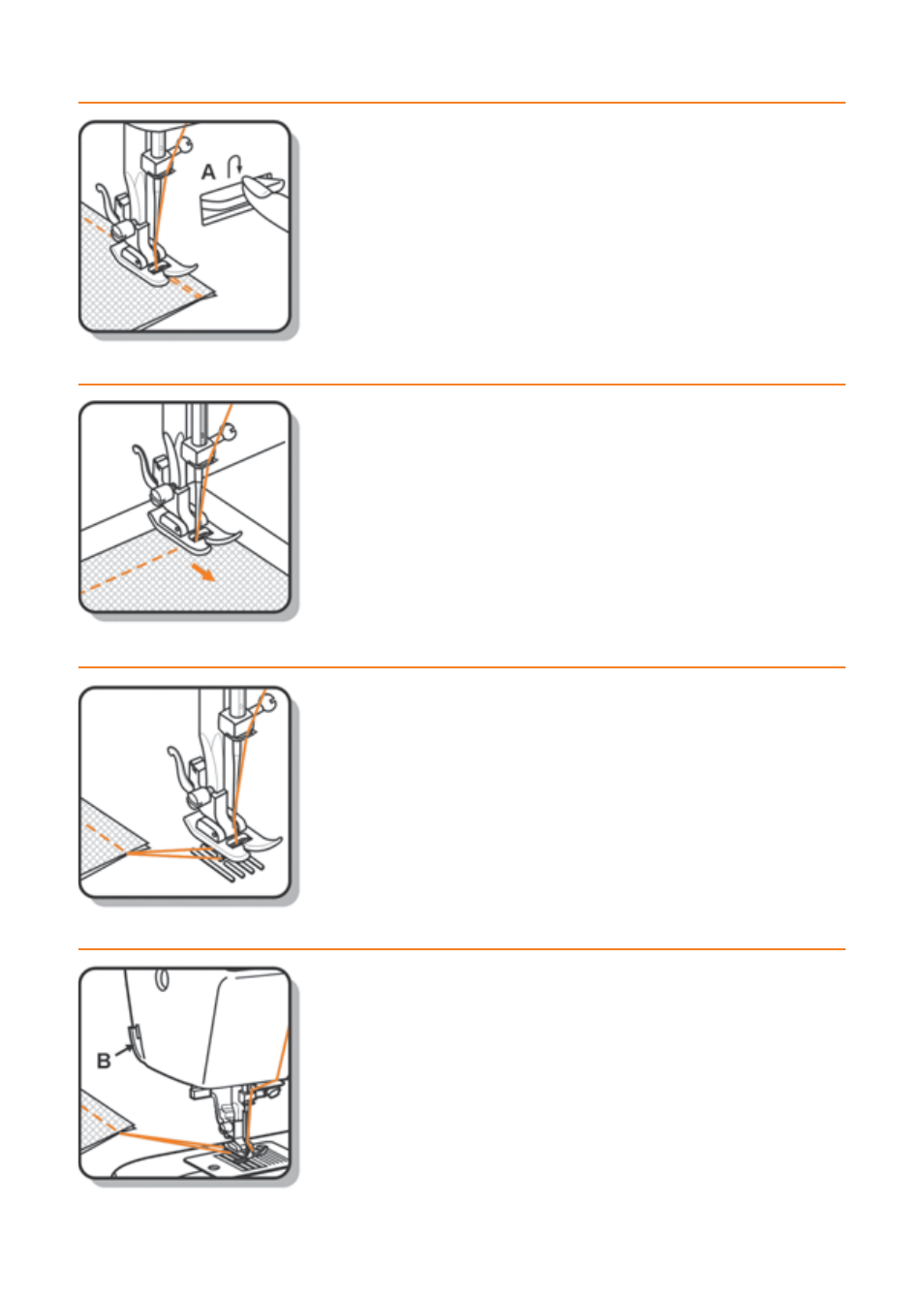 Reverse sewing changing sewing directions, Removing the fabric, Cutting the thread | Husqvarna E20 User Manual | Page 19 / 36