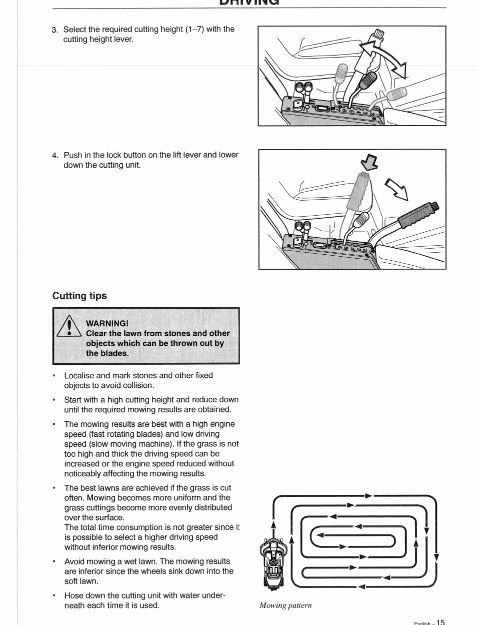 Cutting tips, Mowing pattern | Husqvarna 1030 BioClip User Manual | Page 16 / 35