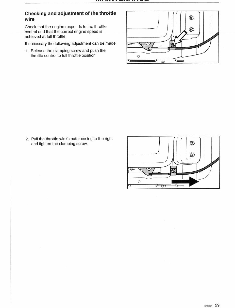 Checking and adjustment of the throttle wire, Checking and adjustment of throttle wire | Husqvarna 1030 BioClip User Manual | Page 30 / 35