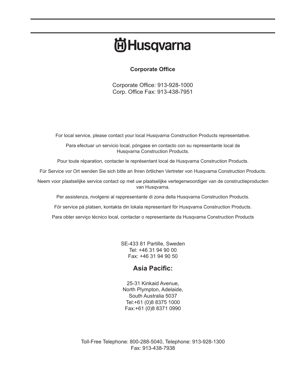 Contact information | Husqvarna FS 6500 User Manual | Page 2 / 24