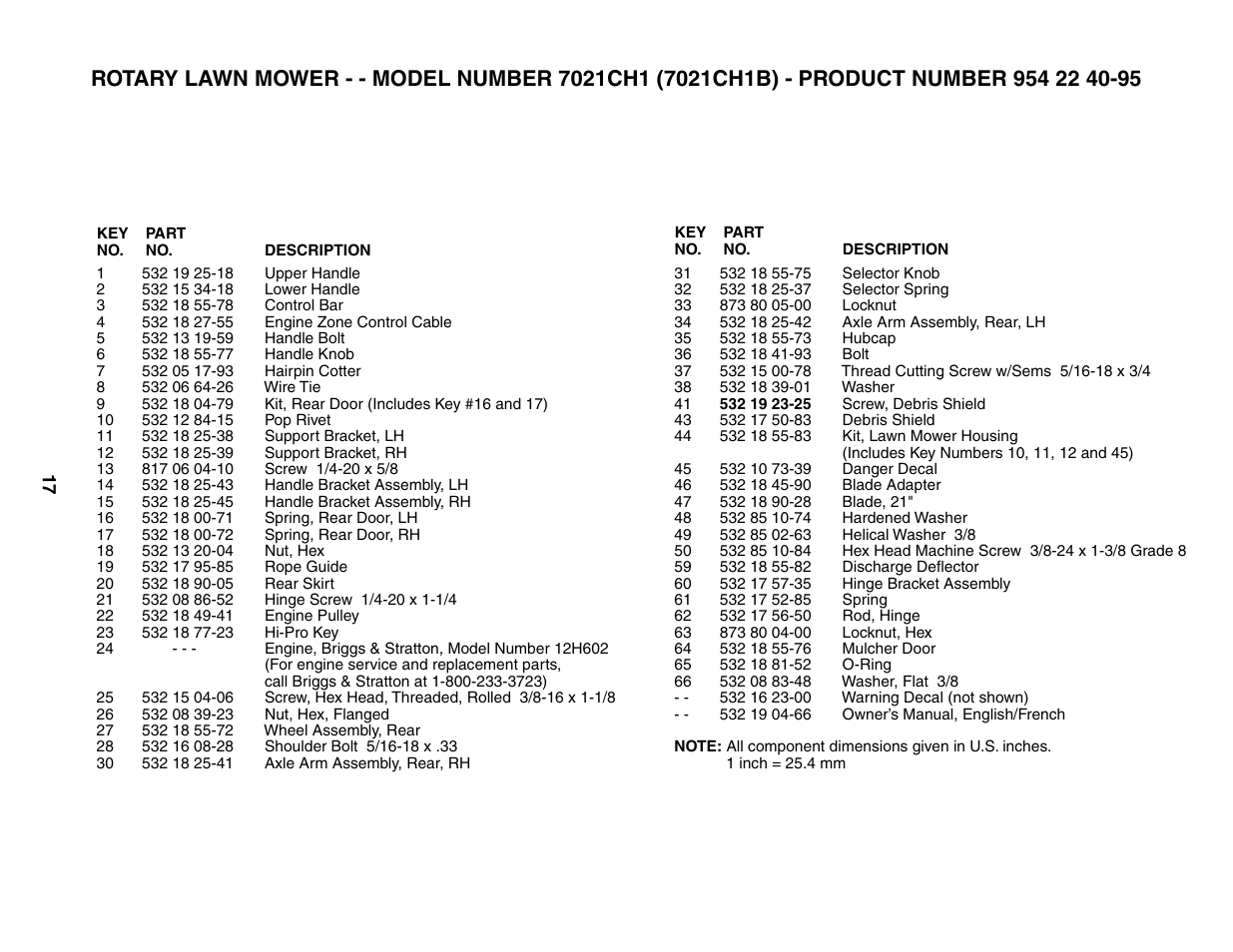 Parts list | Husqvarna 7021CH1 User Manual | Page 17 / 20