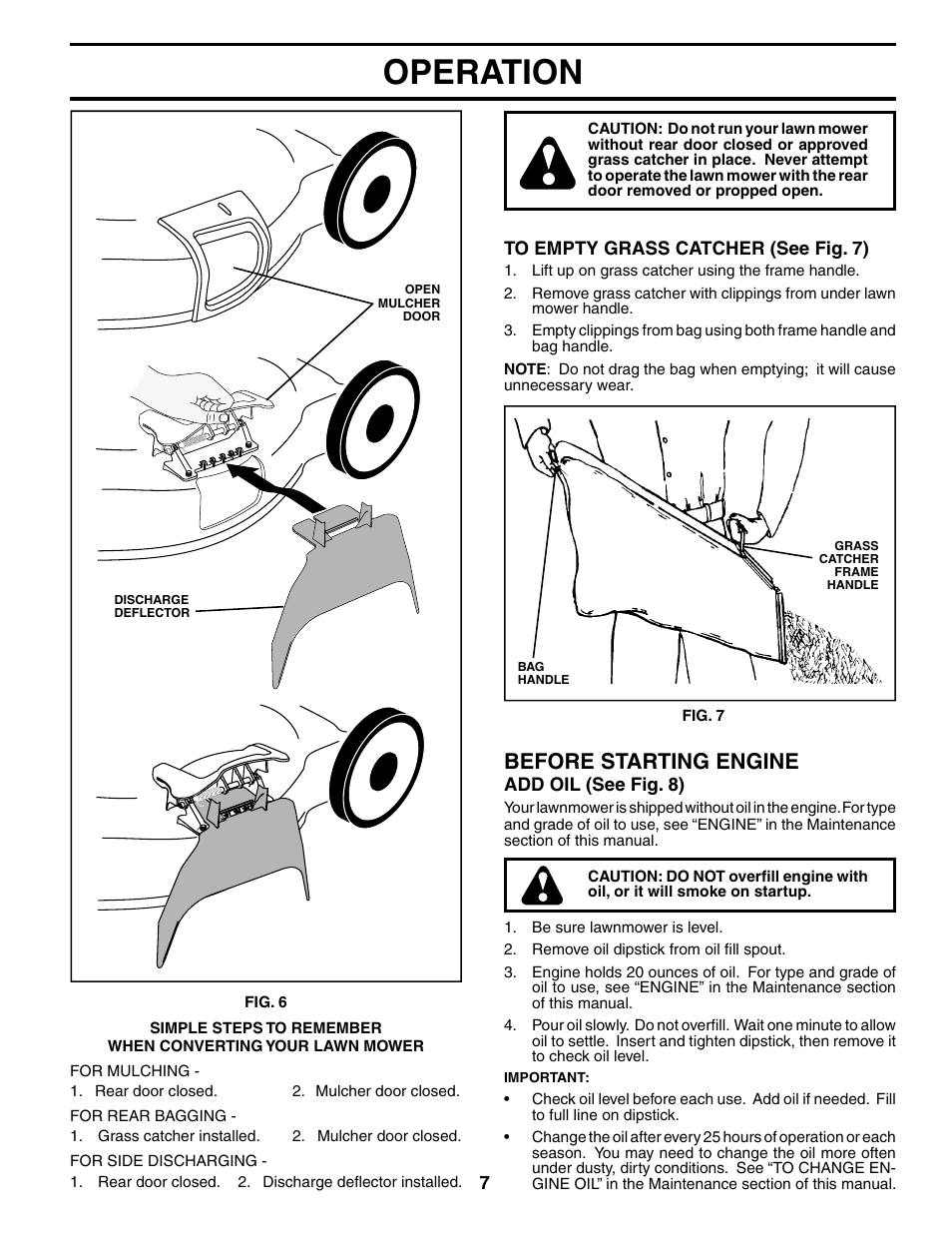 Operation, Before starting engine | Husqvarna 7021CH1 User Manual | Page 7 / 20