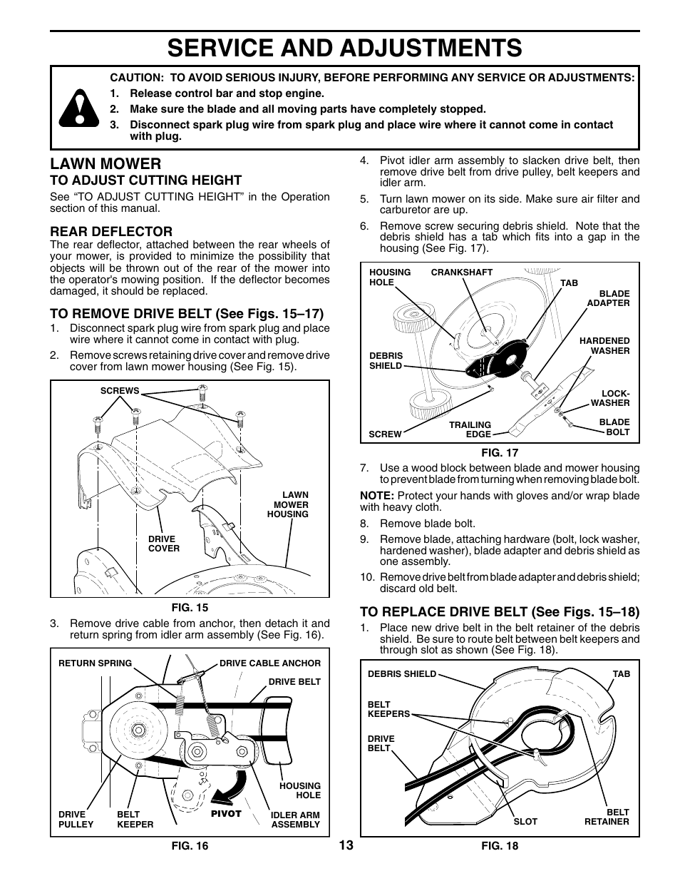 Service/ adjustments, Service and adjustments, Lawn mower | Rear deflector | Husqvarna 70R21HV User Manual | Page 13 / 22